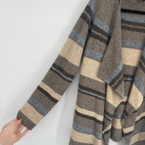 Rebecca Elliot Women's Brown Tan Blue Striped Waterfall Cardigan Size Large - Picture 6 of 9